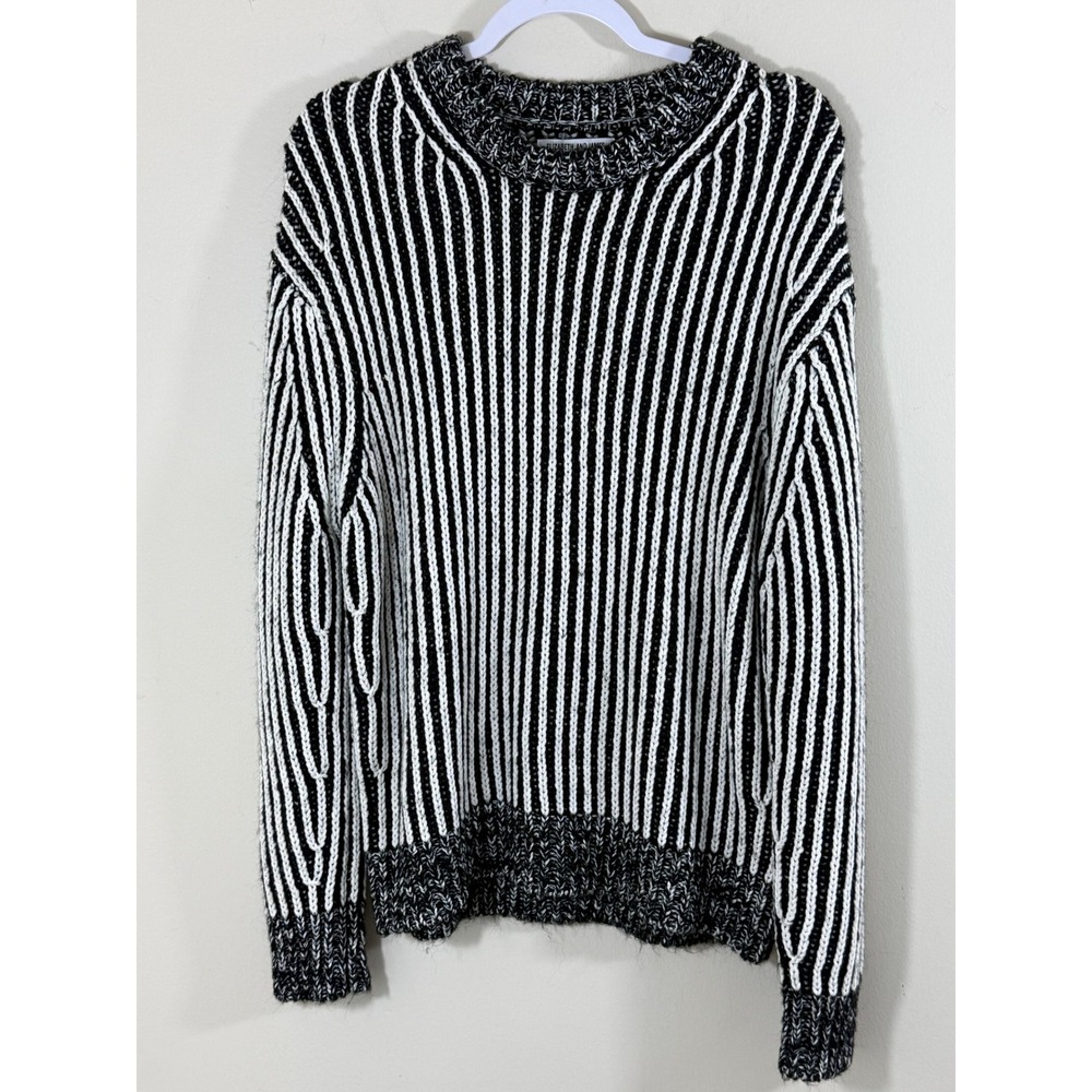Elizabeth and James Chunky Rib Knit Sweater Women's L Black White Striped Luxe